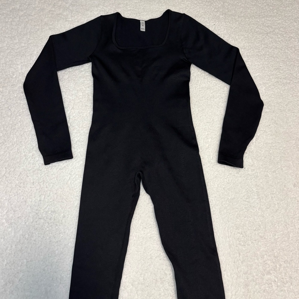 Amazon Women Black Ribbed Square Neck Sculpting Jumpsuit